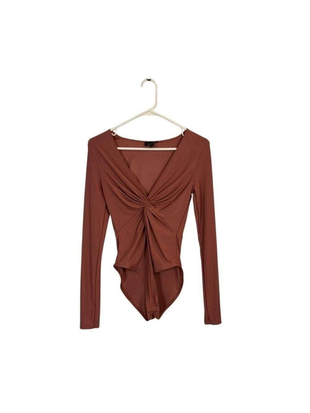 Topshop Twist Front Bodysuit Size 6 Rust Orange Whimsigoth V-Neck